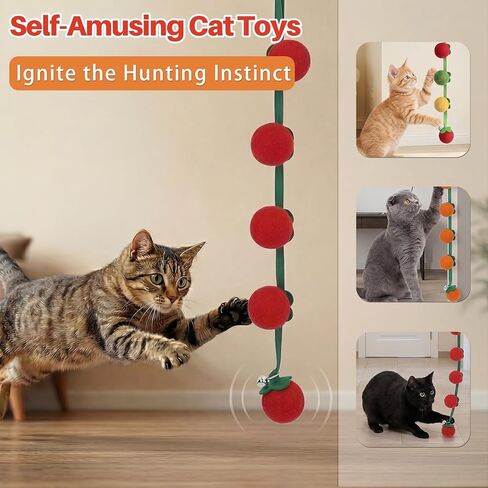 Door Hanging Cat Toy Interactive Suction Cup Cat Toy with Dangling Balls and Bell, Wall Mounted Self Play Kitten Toy for Indoor Cats Boredom Relief Exercise Toy for Energy Release Furniture Protection in Kuwait
