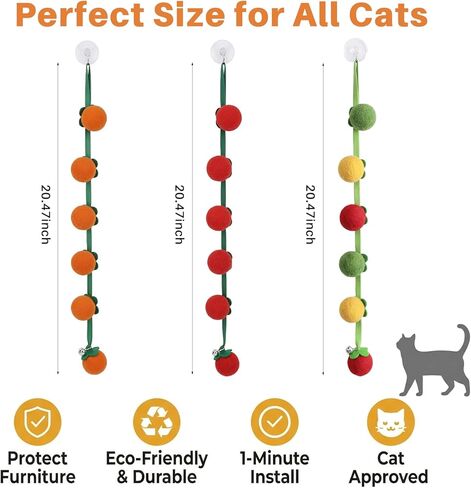 Door Hanging Cat Toy Interactive Suction Cup Cat Toy with Dangling Balls and Bell, Wall Mounted Self Play Kitten Toy for Indoor Cats Boredom Relief Exercise Toy for Energy Release Furniture Protection in Kuwait