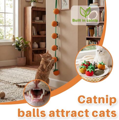 Door Hanging Cat Toy Interactive Suction Cup Cat Toy with Dangling Balls and Bell, Wall Mounted Self Play Kitten Toy for Indoor Cats Boredom Relief Exercise Toy for Energy Release Furniture Protection in Kuwait