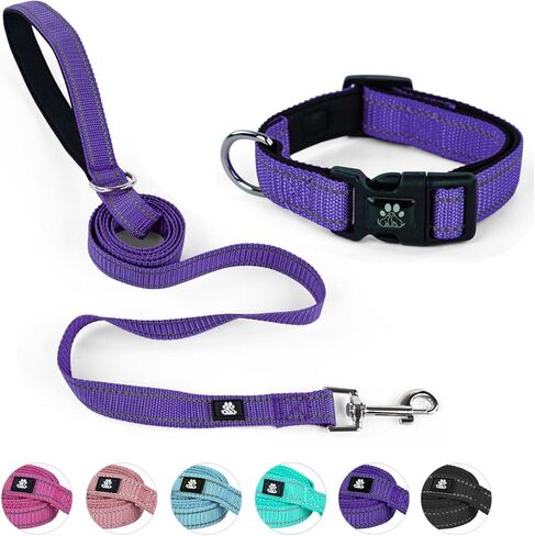 NESTROAD Dog Collar and Leash Set,Reflective Dog Collars with Quick Release Buckle,Adjustable Nylon Pet Collar for Small Medium Large Dogs(Large,Black) in Saudi Arabia