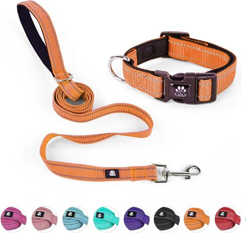 NESTROAD Dog Collar and Leash Set,Reflective Dog Collars with Quick Release Buckle,Adjustable Nylon Pet Collar for Small Medium Large Dogs(Large,Black) in Saudi Arabia