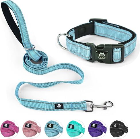NESTROAD Dog Collar and Leash Set,Reflective Dog Collars with Quick Release Buckle,Adjustable Nylon Pet Collar for Small Medium Large Dogs(Large,Black) in Saudi Arabia