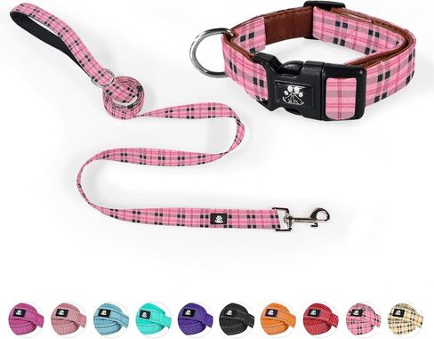 NESTROAD Dog Collar and Leash Set,Reflective Dog Collars with Quick Release Buckle,Adjustable Nylon Pet Collar for Small Medium Large Dogs(Large,Black) in Saudi Arabia