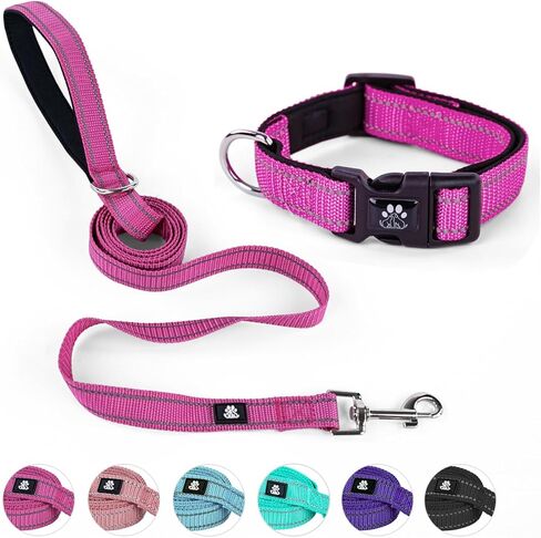 NESTROAD Dog Collar and Leash Set,Reflective Dog Collars with Quick Release Buckle,Adjustable Nylon Pet Collar for Small Medium Large Dogs(Large,Black) in Saudi Arabia