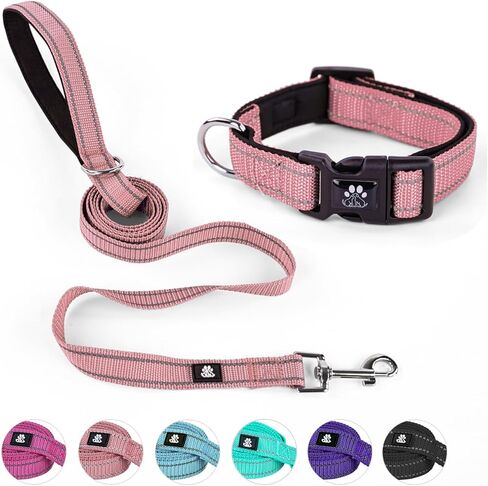 NESTROAD Dog Collar and Leash Set,Reflective Dog Collars with Quick Release Buckle,Adjustable Nylon Pet Collar for Small Medium Large Dogs(Large,Black) in Saudi Arabia