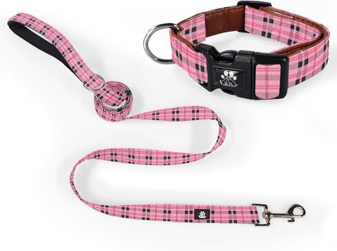 NESTROAD Dog Collar and Leash Set,Reflective Dog Collars with Quick Release Buckle,Adjustable Nylon Pet Collar for Small Medium Large Dogs(Large,Black) in Saudi Arabia