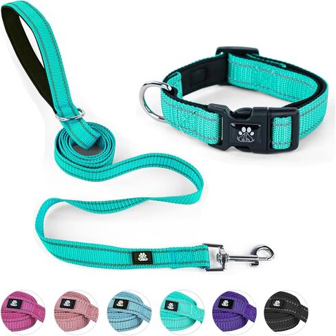 NESTROAD Dog Collar and Leash Set,Reflective Dog Collars with Quick Release Buckle,Adjustable Nylon Pet Collar for Small Medium Large Dogs(Large,Black) in Saudi Arabia