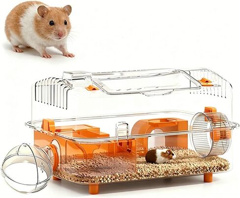 8-in-1 Dwarf Hamster Cage, No Assembly Full Transparent, Small Desktop/Breeding/Nursery Cage, 16.93×11.81×9.45 in, Fits Small Space/Kid’s Room, for Dwarf & Baby Hamsters in Kuwait