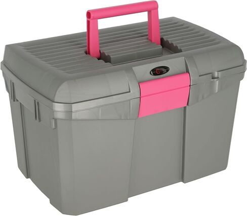 KERBL Grooming Box Siena Grey/Pink with Removable Insert - Modern, Rectangular, Flip Top, Lockable, Water Resistant, 15.75 x 10.83 x 9.65 inches in Kuwait
