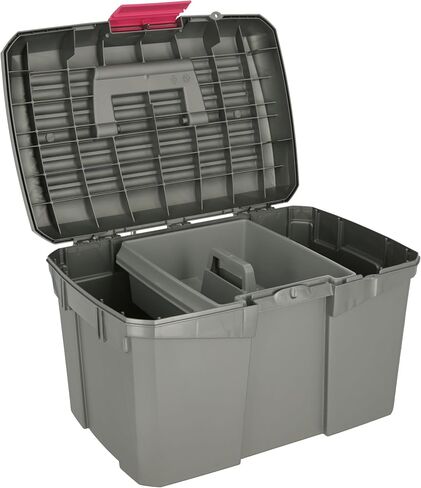 KERBL Grooming Box Siena Grey/Pink with Removable Insert - Modern, Rectangular, Flip Top, Lockable, Water Resistant, 15.75 x 10.83 x 9.65 inches in Kuwait