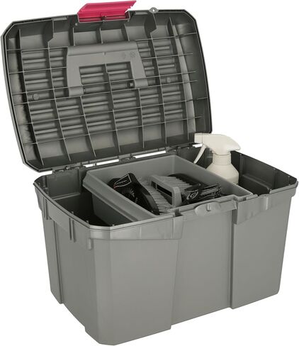 KERBL Grooming Box Siena Grey/Pink with Removable Insert - Modern, Rectangular, Flip Top, Lockable, Water Resistant, 15.75 x 10.83 x 9.65 inches in Kuwait