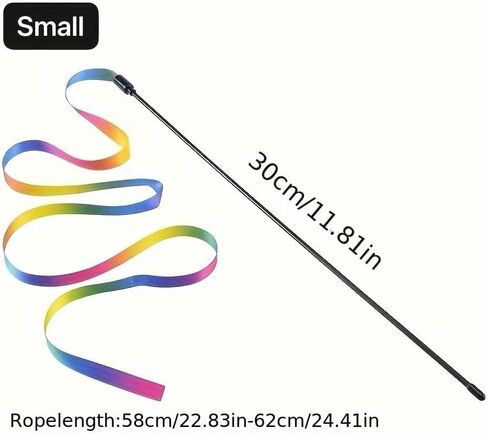 2PCS Cat Wand Interactive Teaser Toy with Rainbow Ribbon, Colorful Kitten Stick for Indoor Play, Exercise, Training and Bonding, Small in Saudi Arabia