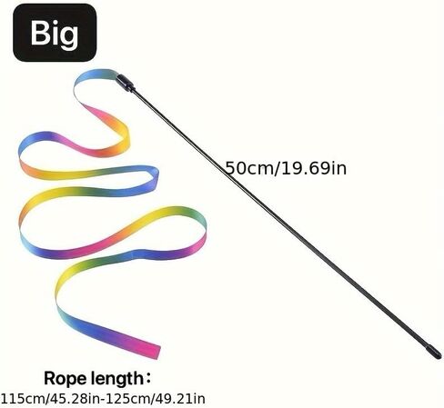 2PCS Cat Wand Interactive Teaser Toy with Rainbow Ribbon, Colorful Kitten Stick for Indoor Play, Exercise, Training and Bonding, Small in Saudi Arabia