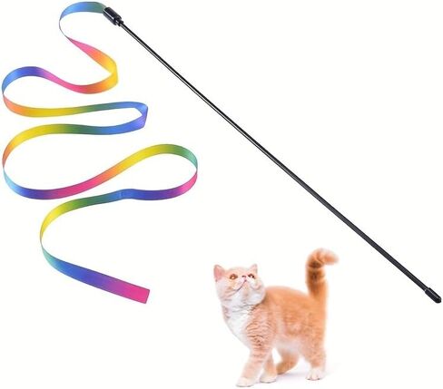 2PCS Cat Wand Interactive Teaser Toy with Rainbow Ribbon, Colorful Kitten Stick for Indoor Play, Exercise, Training and Bonding, Small in Saudi Arabia