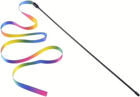 2PCS Cat Wand Interactive Teaser Toy with Rainbow Ribbon, Colorful Kitten Stick for Indoor Play, Exercise, Training and Bonding, Small in Kuwait