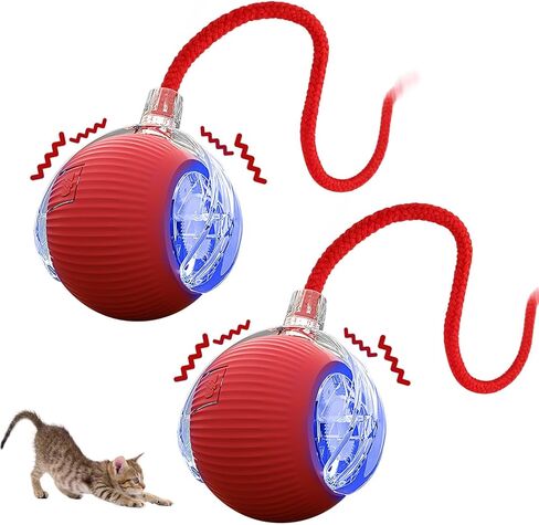 2Pcs Interactive Cat Dog Toys, Electric Automatic Moving for Bored Indoor Adult Cats, Smart Rolling Ball with 3 Modes(Fast Rolling,Chirping & Motion-Activated) for Pet, Fun Gift for Cats in Kuwait