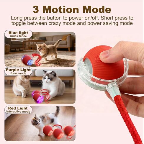 2Pcs Interactive Cat Dog Toys, Electric Automatic Moving for Bored Indoor Adult Cats, Smart Rolling Ball with 3 Modes(Fast Rolling,Chirping & Motion-Activated) for Pet, Fun Gift for Cats in Kuwait