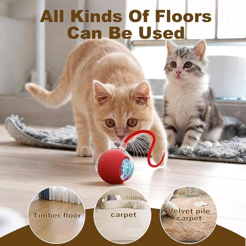 2Pcs Interactive Cat Dog Toys, Electric Automatic Moving for Bored Indoor Adult Cats, Smart Rolling Ball with 3 Modes(Fast Rolling,Chirping & Motion-Activated) for Pet, Fun Gift for Cats in Kuwait