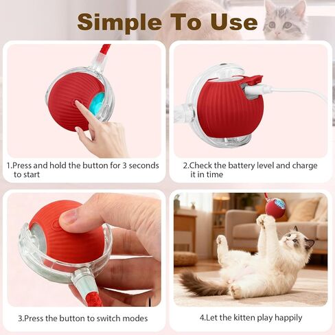 2Pcs Interactive Cat Dog Toys, Electric Automatic Moving for Bored Indoor Adult Cats, Smart Rolling Ball with 3 Modes(Fast Rolling,Chirping & Motion-Activated) for Pet, Fun Gift for Cats in Kuwait