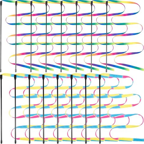 Leitee 30 Pcs Colorful Cat Wand Toys Interactive Rainbow Ribbon Fabric Teaser Wand String for Indoor Cats and Kitten Exercise Playing in Kuwait
