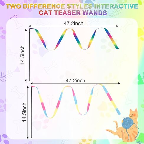 Leitee 30 Pcs Colorful Cat Wand Toys Interactive Rainbow Ribbon Fabric Teaser Wand String for Indoor Cats and Kitten Exercise Playing in Kuwait