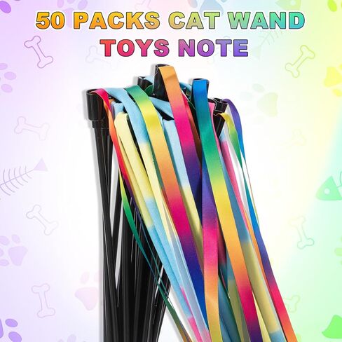 Leitee 30 Pcs Colorful Cat Wand Toys Interactive Rainbow Ribbon Fabric Teaser Wand String for Indoor Cats and Kitten Exercise Playing in Kuwait