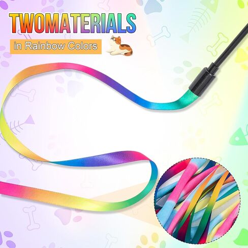 Leitee 30 Pcs Colorful Cat Wand Toys Interactive Rainbow Ribbon Fabric Teaser Wand String for Indoor Cats and Kitten Exercise Playing in Kuwait