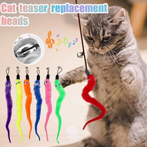 5pcs Random Color Cat Bell Teaser Replacement Heads Cute Pet Interactive Funny Cat Stick Replacement,About 21cm Long in Kuwait