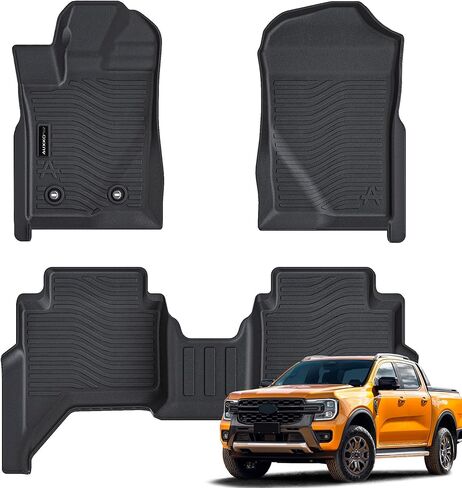 سجادات أرضية مناسبة لجميع الأحوال الجوية تناسب Ford Ranger SuperCrew 2024 TPE مجموعة بطانات مطاطية ملحقات Ranger جميع فصول السنة بدون رائحة ومضادة للانزلاق in Saudi Arabia