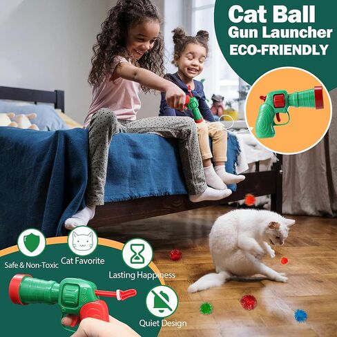 82Pcs Cat Toys Gun Launcher,Cat Toy Ball Launcher Gun，Cat Toy Launchers，Low Noise Interactive Cat Ball Launcher Gun，30 Pcs Sparkle Pom Pom Balls for 50Pcs Pom Pom Balls in Kuwait