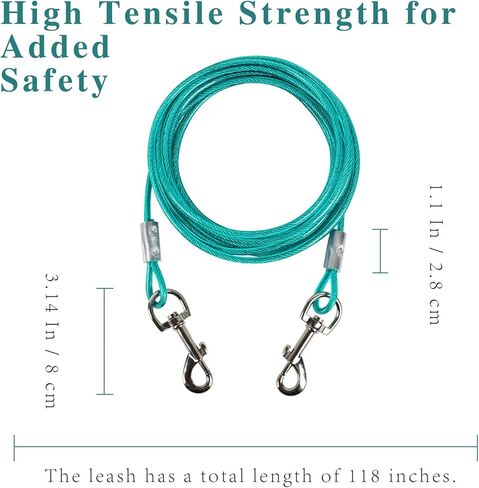 Heavy Duty 10 ft Outdoor Dog Tie-Out Cable with Metal Carabiner – Weather-Resistant Yard Tether for Small to Large Dogs in Kuwait