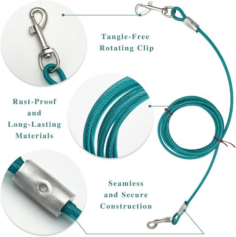 Heavy Duty 10 ft Outdoor Dog Tie-Out Cable with Metal Carabiner – Weather-Resistant Yard Tether for Small to Large Dogs in Kuwait