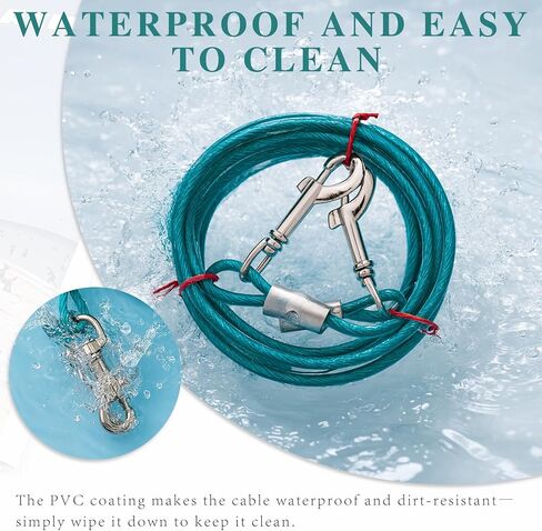 Heavy Duty 10 ft Outdoor Dog Tie-Out Cable with Metal Carabiner – Weather-Resistant Yard Tether for Small to Large Dogs in Kuwait