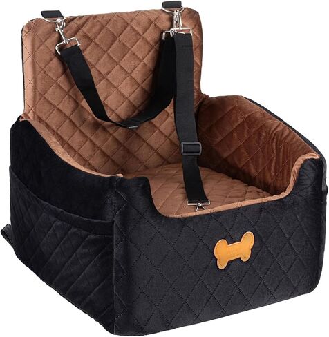 Dog Car Seat for Small Dogs, Dog Booster Seat Filling in Thick Memory Foam with 2 Safety Leashes and Storage Pocket, Suitable for Pet Under 30lb or 2 Puppies (Black) in Kuwait
