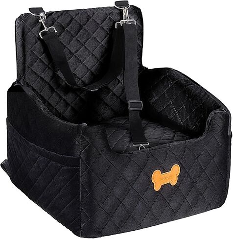 Dog Car Seat for Small Dogs, Dog Booster Seat Filling in Thick Memory Foam with 2 Safety Leashes and Storage Pocket, Suitable for Pet Under 30lb or 2 Puppies (Black) in Saudi Arabia