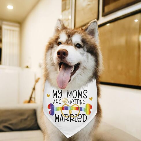 Rainbow Wedding Dog Bandana My Moms are Getting Married Lesbian Wedding Photo Prop LGBT Engagement Party Decorations for LGBT Dog Lovers Women Durable Triangle Scarf for Small Medium Large Dogs in Kuwait