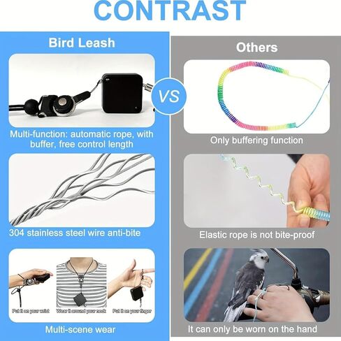 Bird Leash, Automatic Retraction, Anti Bite Adjustable Bird Flying Rope with 3 Sizes of Soft Foot Rings for Outdoor Flight Training in Kuwait