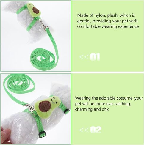 VILLCASE Adjustable Small Pet Vest Leash Set in Green, Size S, Soft Breathable Rabbit Walking Rope for Hamsters, Guinea Pigs, and Small Animals in Kuwait