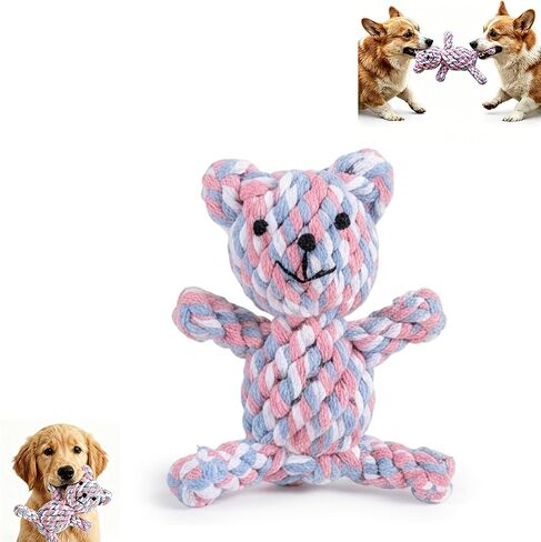 Indestructible Colorful Braided Rope Bear Dog Toy, Ultra Durable Upgraded Teething Chew Toy for Aggressive Chewers, Tough Unbreakable Cotton Rope Bear, Interactive Tug Toy for Puppy Small Medium Dogs in Kuwait