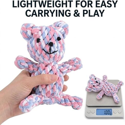 Indestructible Colorful Braided Rope Bear Dog Toy, Ultra Durable Upgraded Teething Chew Toy for Aggressive Chewers, Tough Unbreakable Cotton Rope Bear, Interactive Tug Toy for Puppy Small Medium Dogs in Kuwait