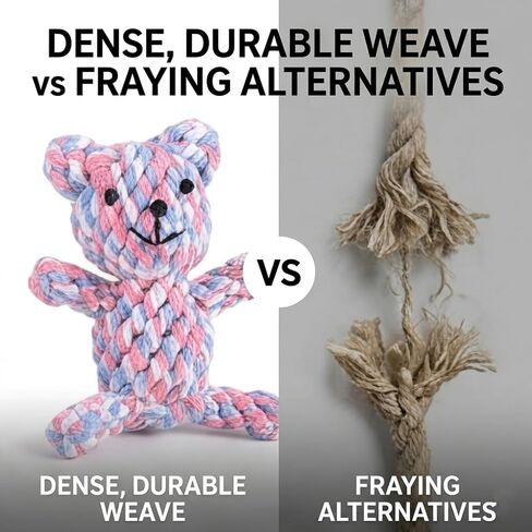 Indestructible Colorful Braided Rope Bear Dog Toy, Ultra Durable Upgraded Teething Chew Toy for Aggressive Chewers, Tough Unbreakable Cotton Rope Bear, Interactive Tug Toy for Puppy Small Medium Dogs in Kuwait