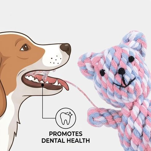 Indestructible Colorful Braided Rope Bear Dog Toy, Ultra Durable Upgraded Teething Chew Toy for Aggressive Chewers, Tough Unbreakable Cotton Rope Bear, Interactive Tug Toy for Puppy Small Medium Dogs in Kuwait