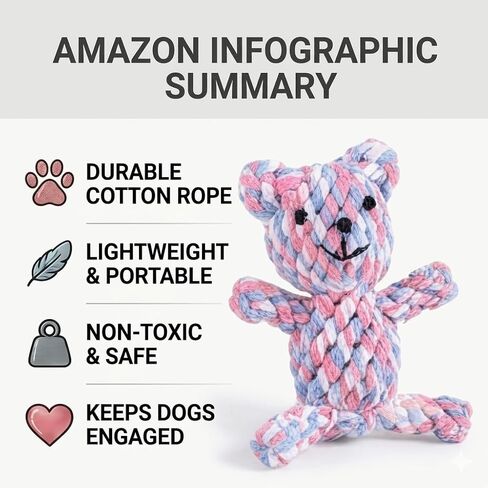 Indestructible Colorful Braided Rope Bear Dog Toy, Ultra Durable Upgraded Teething Chew Toy for Aggressive Chewers, Tough Unbreakable Cotton Rope Bear, Interactive Tug Toy for Puppy Small Medium Dogs in Kuwait