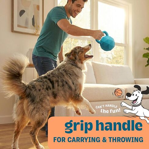 Flex-Force Herding Ball Dog Toy, Tug Handle & Unpredictable Bounce, Floats in Water, Blueberry-Apple Scent for Sensory Play, Tough Chewers, Large Breeds (60-100+ lbs), 6.6" in Kuwait