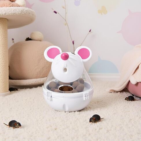 Beige Interactive Cat Toy, Mouse Shape Treat Dispenser, Food Storage Holder for Indoor Cats and Kittens, Cat Mice and Animals Toys for Pet Increases IQ Interactive & Food Dispensing in Kuwait