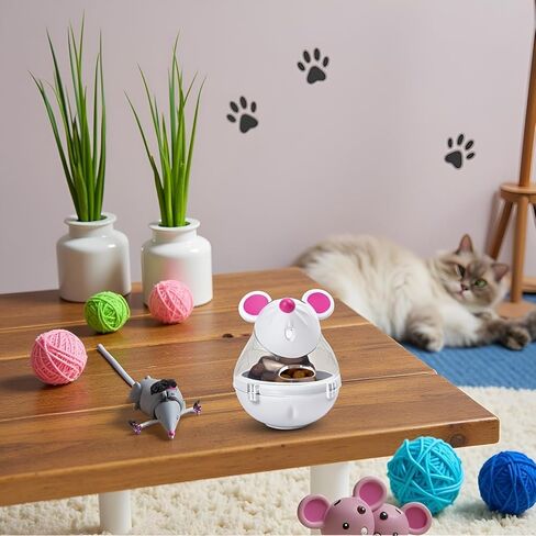 Beige Interactive Cat Toy, Mouse Shape Treat Dispenser, Food Storage Holder for Indoor Cats and Kittens, Cat Mice and Animals Toys for Pet Increases IQ Interactive & Food Dispensing in Kuwait