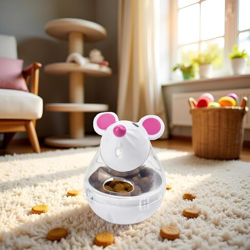 Beige Interactive Cat Toy, Mouse Shape Treat Dispenser, Food Storage Holder for Indoor Cats and Kittens, Cat Mice and Animals Toys for Pet Increases IQ Interactive & Food Dispensing in Kuwait