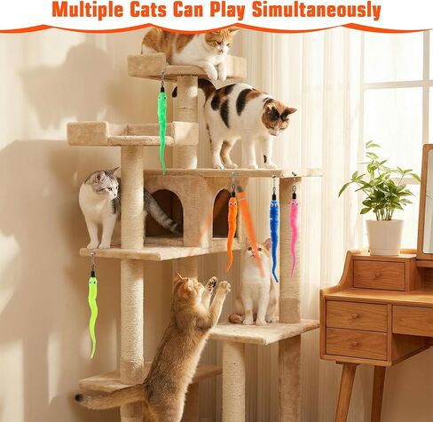 Larrel 15PCS Cat Worm Toy Replacement, Cat Wand Toy Accessories, Soft Worm Cats Toys Teaser with Bell, Fuzzy Worms Toys Attachments Replacements with Eyes for Indoor Cats and Kitten (5 Colors) in Kuwait