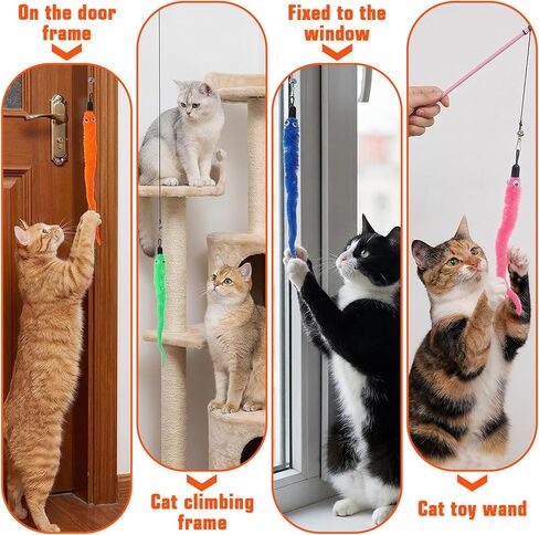 Larrel 15PCS Cat Worm Toy Replacement, Cat Wand Toy Accessories, Soft Worm Cats Toys Teaser with Bell, Fuzzy Worms Toys Attachments Replacements with Eyes for Indoor Cats and Kitten (5 Colors) in Kuwait
