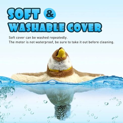 Cat Toy, Plush Bird with Sound and Motion, USB Rechargeable, Soft Washable Cover, Brown and White no Flying in Kuwait